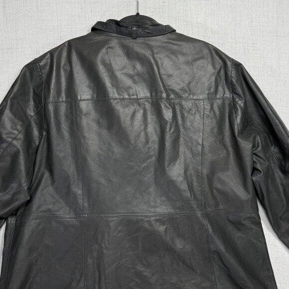 Vintage Jessica London Leather Jacket Black Long Zip Front Plus Size 22 - Picture 3 of 13